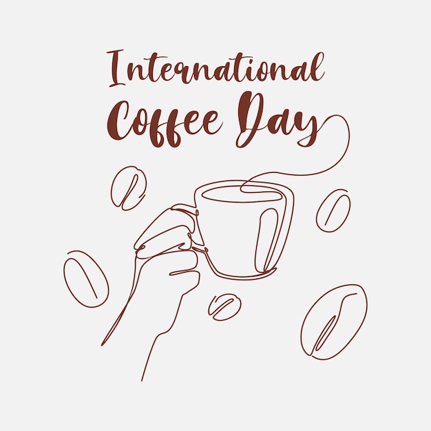 Fondo de celebración del día internacional del café 1 de octubre Mano sosteniendo café y granos de café
