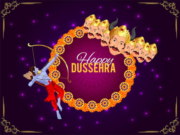 Fondo de celebración feliz dussehra con ilustración vectorial