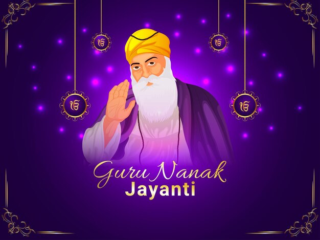 Vector fondo de celebración de feliz guru purab festival sij con ilustración vectorial de guru nanak dev ji