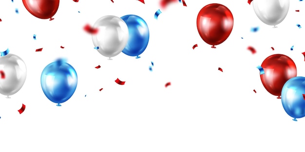 Fondo de celebración con ilustración vectorial del festival de globos azules y rojos en 3D