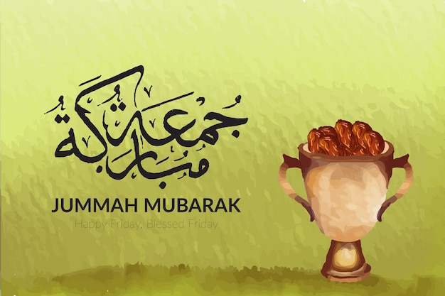 Fondo de celebración islámica musulmana de jumma mubarak con ilustración de color de agua Vector Premium