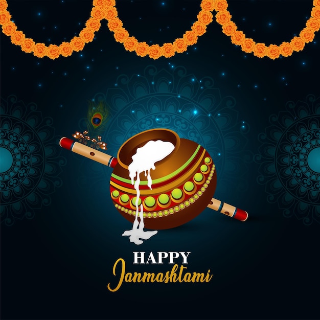 Fondo de celebración de janmashtami con makhan mataki