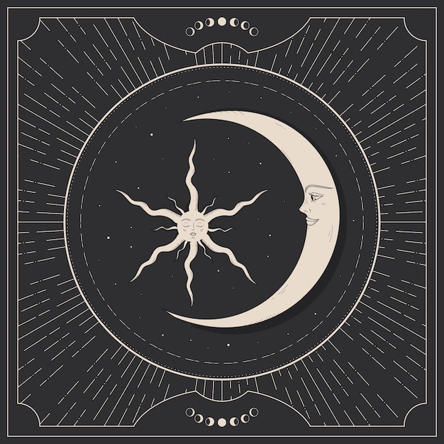 Fondo celeste con una media luna y una estrella Ilustración vectorial mágica