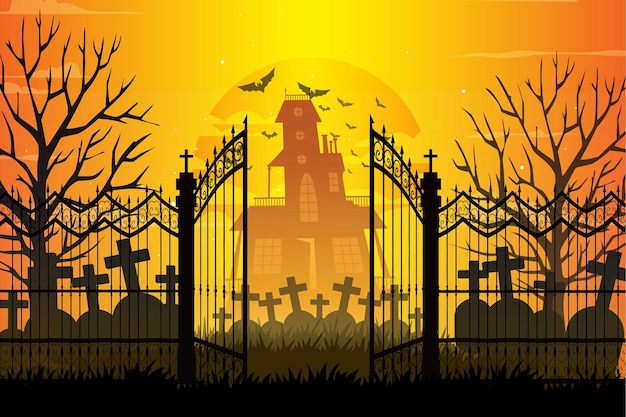 Vector fondo de cementerio de terror realista.