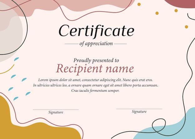 fondo de certificado bonito ondas marco de color plantilla estandarte de estandarte impreso con estilo de dibujos animados plano