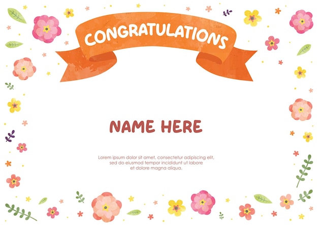 Fondo de certificado para niños con una linda pancarta de cinta y una hermosa plantilla de flores florales
