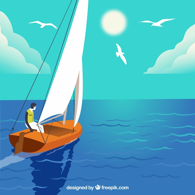 Vector fondo de chico navegando en su barco