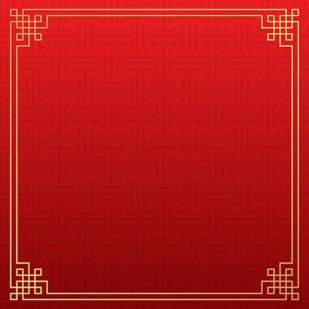 Fondo chino, fondo rojo festivo clásico decorativo y marco dorado, ilustración vectorial