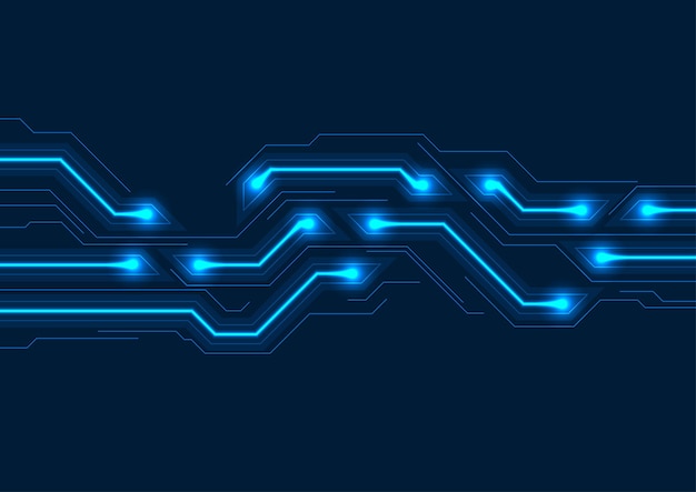 Fondo del chip de la placa de circuitos de neón azul brillante
