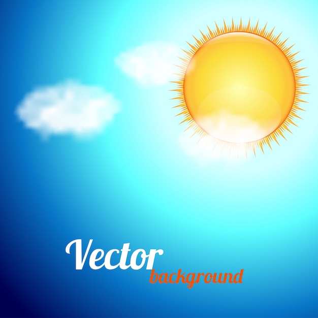 Vector fondo con un cielo azul, sol y nubes