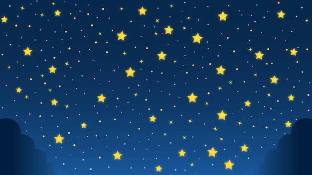 Fondo de cielo nocturno estrellado con ilustración vectorial de nubes