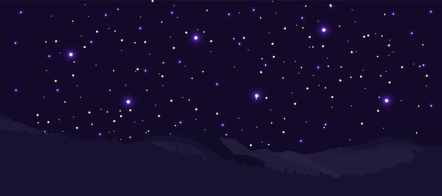 Fondo de cielo nocturno con estrellas y montañas