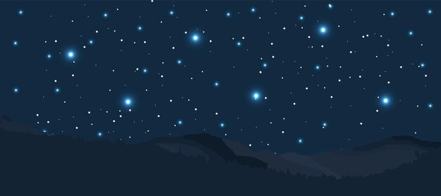 Fondo de cielo nocturno con estrellas y montañas