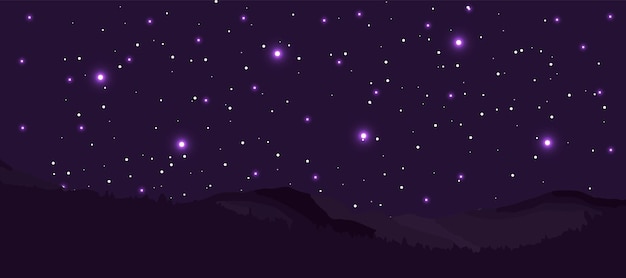 Vector fondo de cielo nocturno con estrellas y montañas