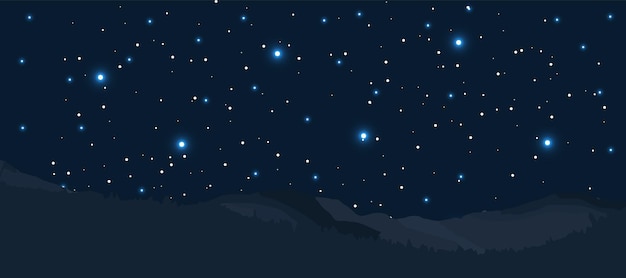 Vector fondo de cielo nocturno con estrellas y montañas