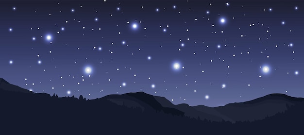 Fondo de cielo nocturno con estrellas y montañas