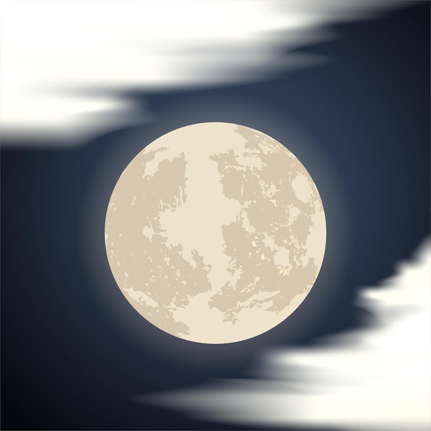 Fondo de cielo nocturno místico con nubes de luna llena y estrellas noche de luna ilustración vectorial