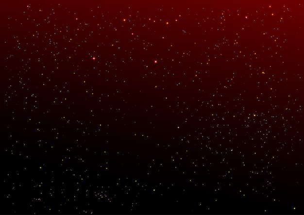 Vector fondo de cielo nocturno rojo oscuro y estrellas doradas