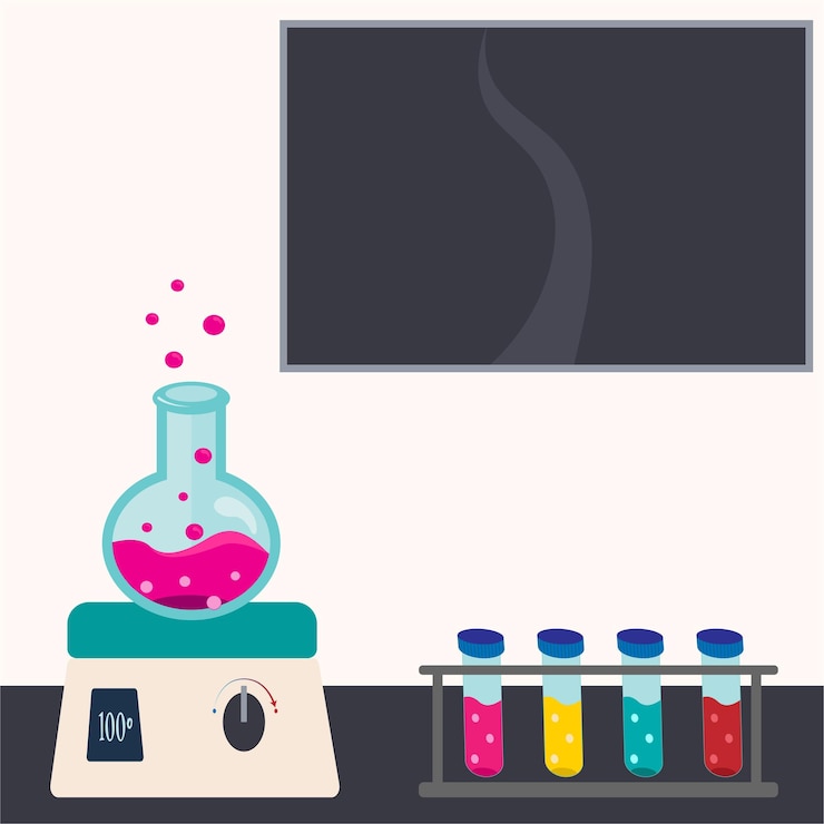 Vector fondo de ciencia de ilustración de vector de experimento de banco de laboratorio