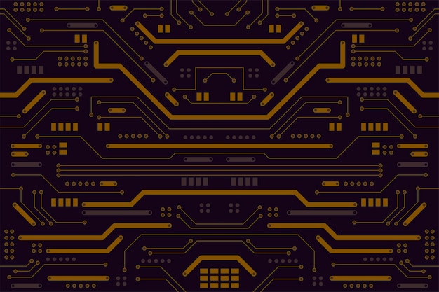 Fondo de circuitos microelectrónicos dorados negros planos Formato horizontal
