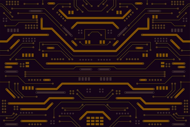 Fondo de circuitos microelectrónicos dorados negros planos Formato horizontal