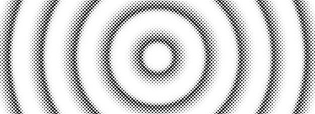 Fondo de círculo concéntrico de medio tono Gradiente circular punteado en blanco y negro Textura cómica radial