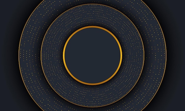 Fondo de círculo de lujo oscuro con líneas doradas y puntos. Ilustración vectorial.