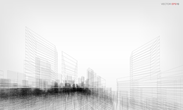 Fondo de la ciudad de estructura metálica. Render 3D de perspectiva de construcción de estructura metálica. Ilustración vectorial.