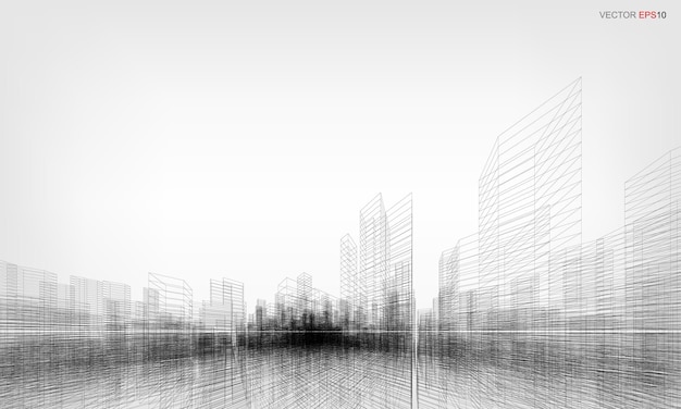 Fondo de la ciudad de estructura metálica. Render 3D de perspectiva de construcción de estructura metálica. Ilustración vectorial.
