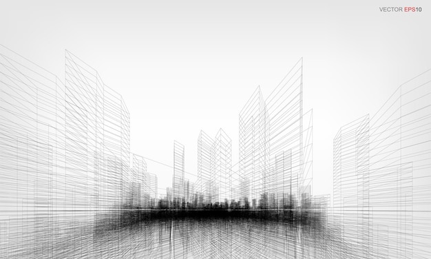 Fondo de la ciudad de estructura metálica. Render 3D de perspectiva de construcción de estructura metálica. Ilustración vectorial.