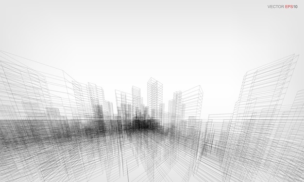 Fondo de la ciudad de estructura metálica. Render 3D de perspectiva de construcción de estructura metálica. Ilustración vectorial.