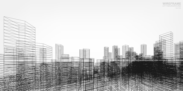 Fondo de la ciudad de estructura metálica. Render 3D de perspectiva de construcción de estructura metálica. Ilustración vectorial.