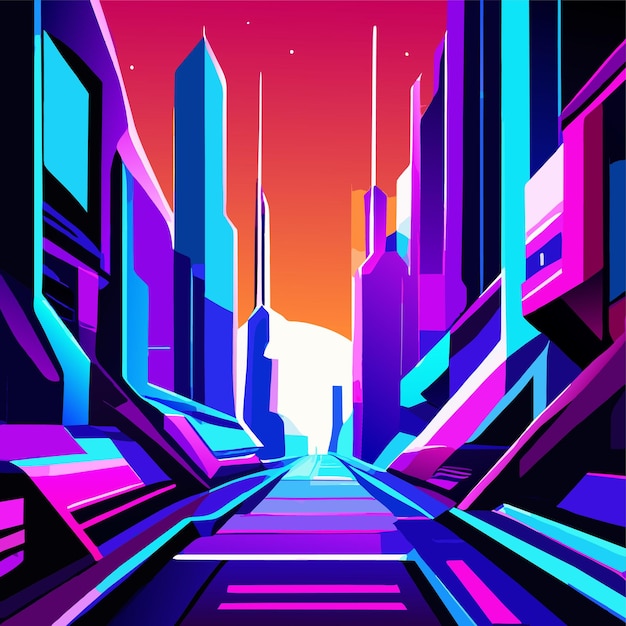 Vector fondo de la ciudad nocturna futurista plana