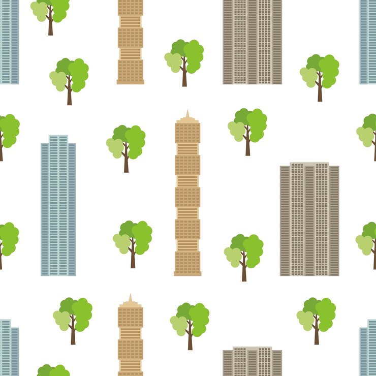 Vector fondo de ciudad perfecta con casas modernas y árboles verdes vector illustrationxa