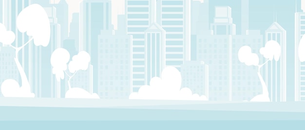 Fondo de la ciudad en tonos azules Amplio cartel con espacio para su diseño Estilo de dibujos animados Ilustración vectorial