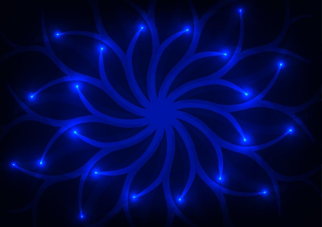 El fondo claro del centro de la flor de mandala de neón azul