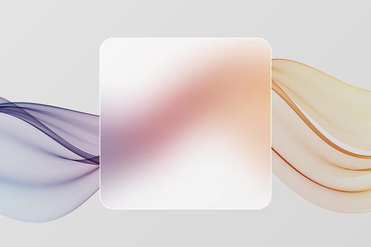 Vector fondo claro con una placa rectangular de morfismo de vidrio en el centro plantilla de banner horizontal con marco translúcido para el texto y flujo transparente suave de onda humeante abstracta