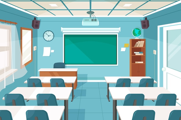 Fondo de clase de escuela vacía para videoconferencia