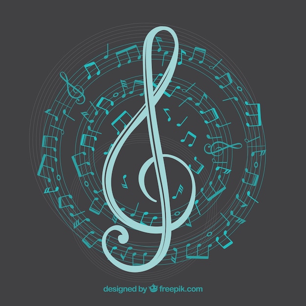 Fondo con clave de sol y espiral de notas musicales