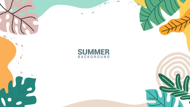 Fondo de clipart de tarjetas de felicitación de verano Hojas coloridas tropicales de verano dibujando clip art