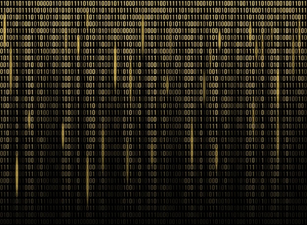 Fondo de código binario Código de programa amarillo en estilo matriz