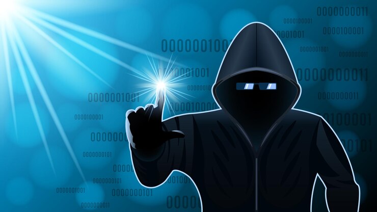 Vector fondo de código binario de hacker de hombre encapuchado