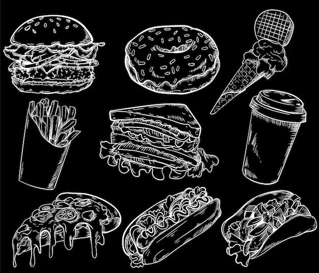 Vector fondo de colección de línea de comida rápida