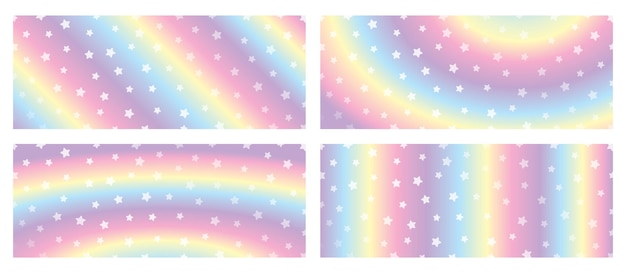 Fondo de color de arco iris kawaii dulce con conjunto de vectores de ilustración de elemento de estrellas brillantes