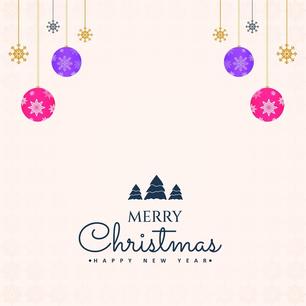 Fondo de color crema de feliz Navidad con diseño de bolas y patrones