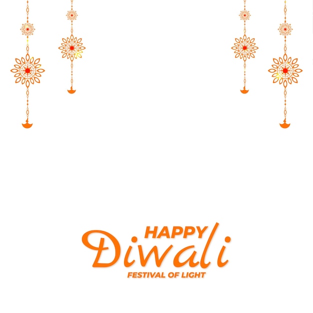 Fondo de color crema Happy Diwali con lámpara plana y decoración ligera publicación en redes sociales