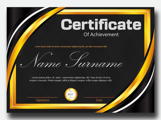 fondo de color negro completo y diseño de certificado con premio