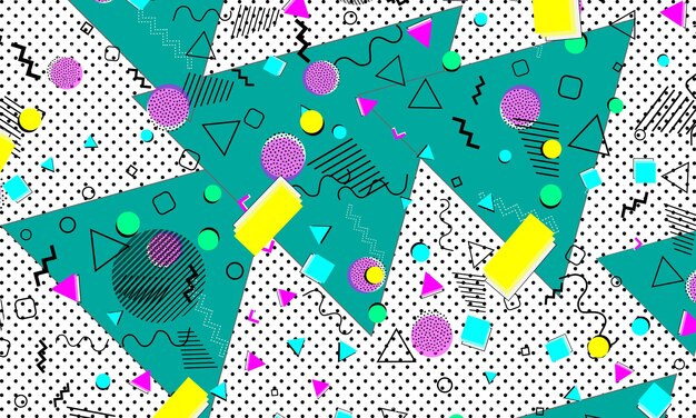 Fondo de color pop art Patrón de Memphis de formas geométricas para tejidos y postales Ilustración vectorial Estilo hipster 80s90s Fondo funky colorido abstracto