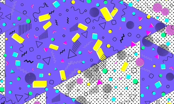 Vector fondo de color pop art patrón de memphis de formas geométricas para tejidos y postales ilustración vectorial estilo hipster 80s90s fondo funky colorido abstracto
