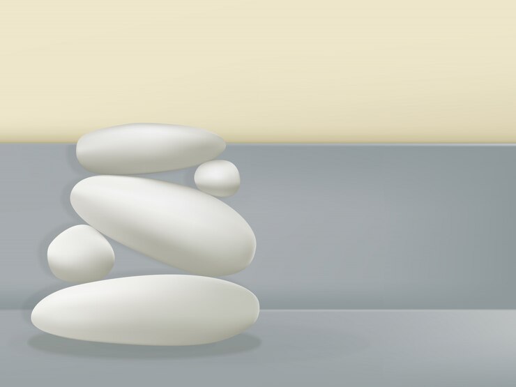 Fondo en colores pastel de piedras apiladas para el cuidado de la piel, belleza, cuidado del cuerpo y exhibición de productos alimenticios orgánicos o naturales. Paisaje.